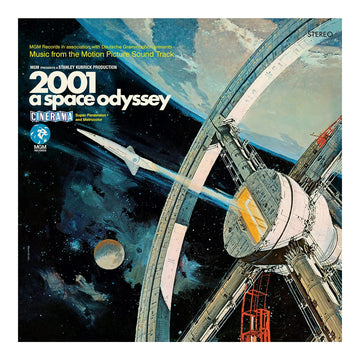 Album cover of '2001: A Space Odyssey' with space station and spacecraft illustration.